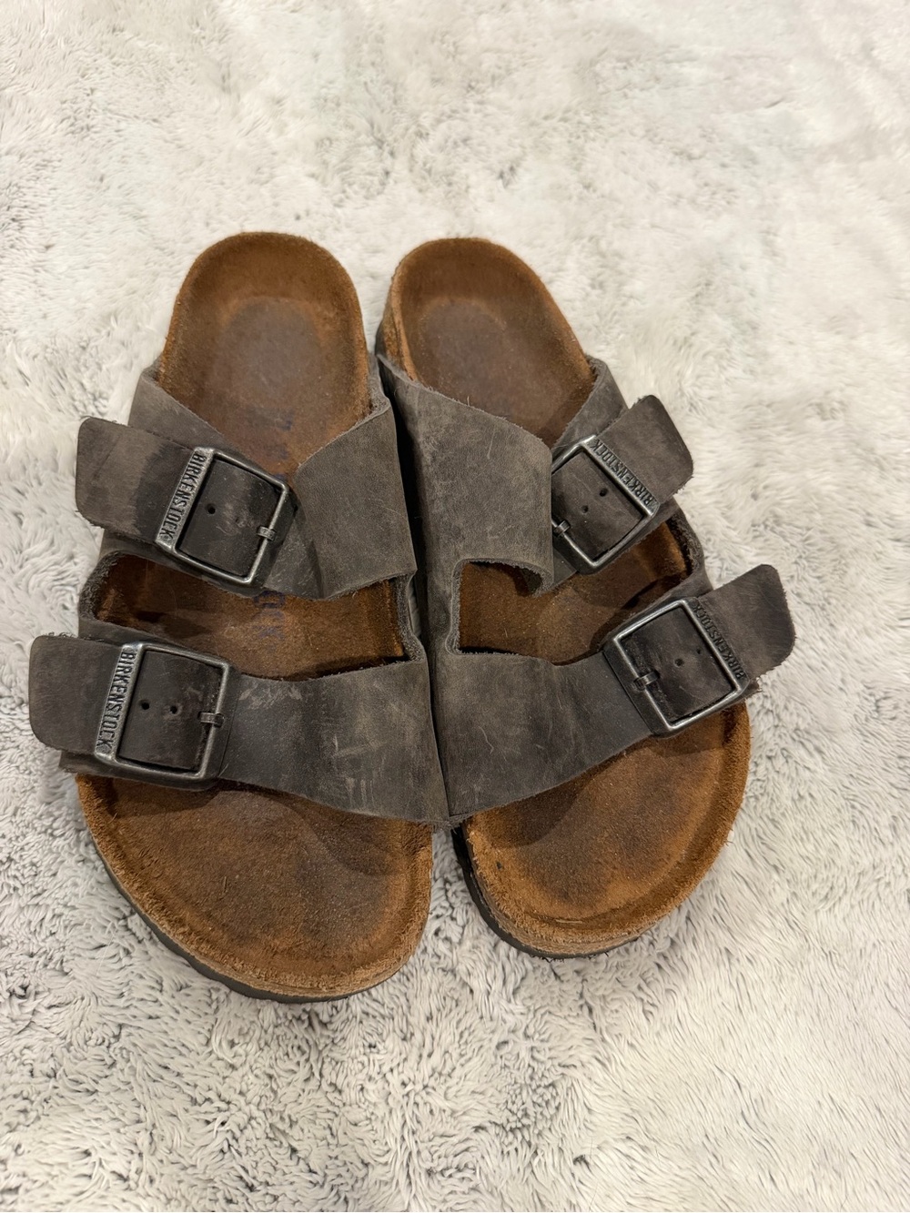 Birkenstock Double Strap Sandals in Dark Grey Suede